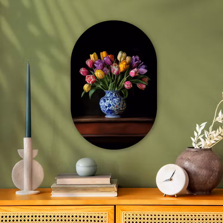 Tulpen - Kleuren - Hout - Vaas Wandcirkel Ovaal Forex klein -sfeer2