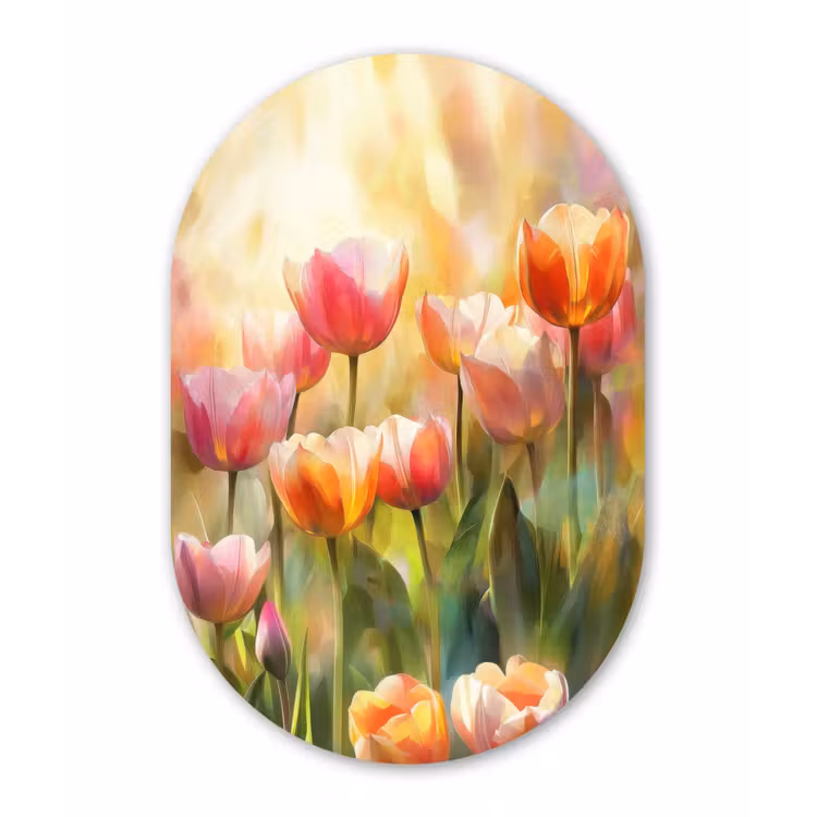 Tulpen - Sprookjesachtig - Kleurrijk Wandcirkel Ovaal Forex klein -3d