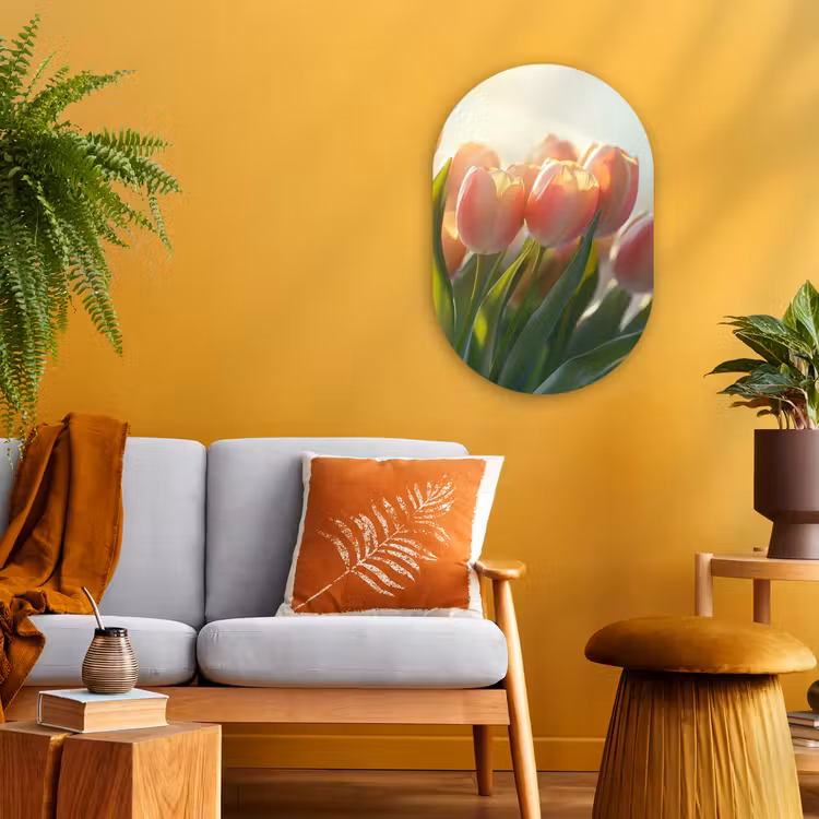 Tulpen - Roze - Zonnestralen Wandcirkel Ovaal Forex klein -sfeer4