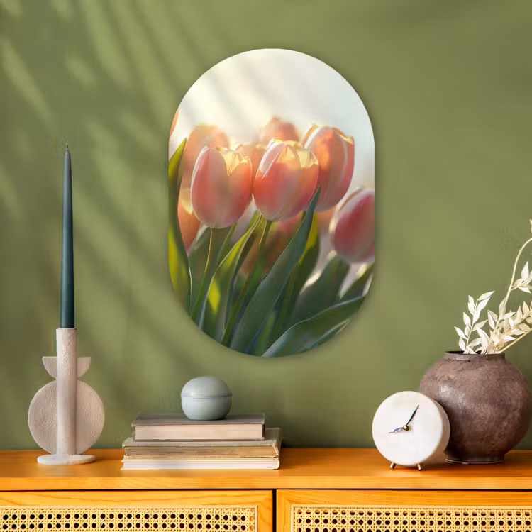 Tulpen - Roze - Zonnestralen Wandcirkel Ovaal Forex klein -sfeer2