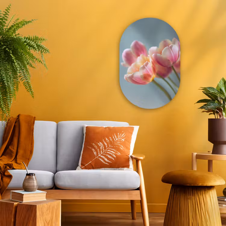 Tulpen - Roze - Stelen Wandcirkel Ovaal Forex klein -sfeer4