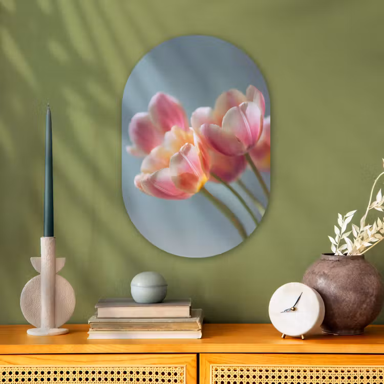 Tulpen - Roze - Stelen Wandcirkel Ovaal Forex klein -sfeer2