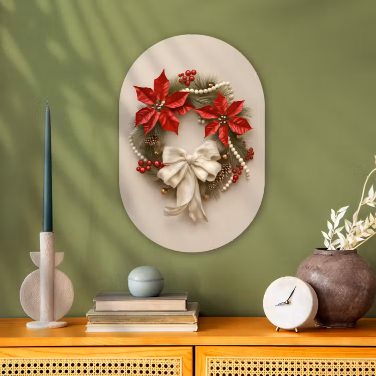 Deurkrans - Strik - Kerst - Rood - Groen Wandcirkel Ovaal Forex klein -sfeer2