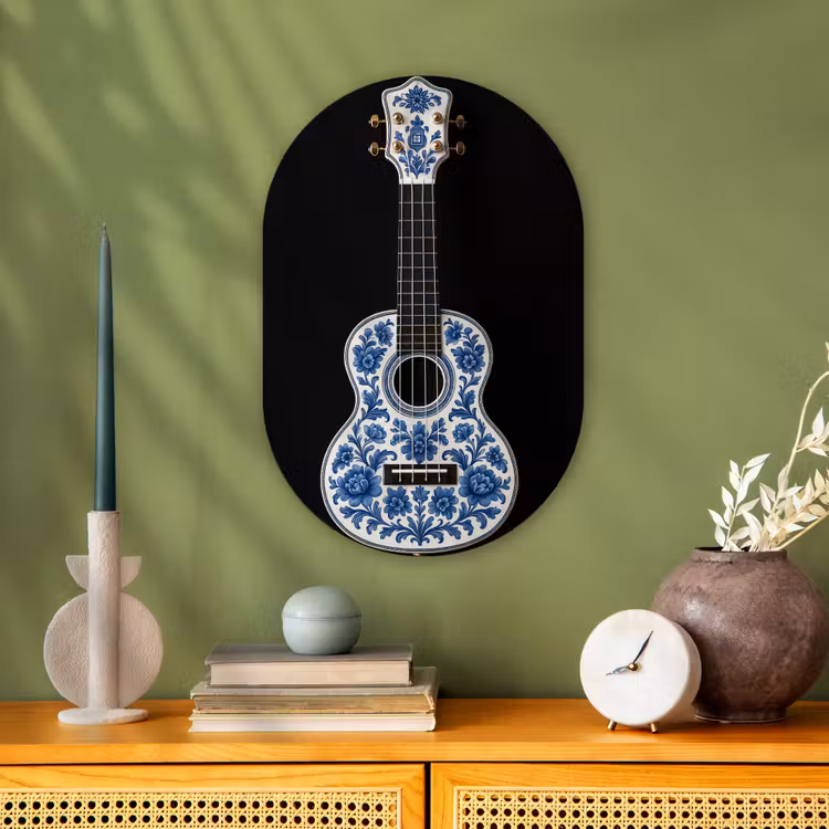 Ukelele - Delfts - Blauw - Muziek Wandcirkel Ovaal Forex klein -sfeer2