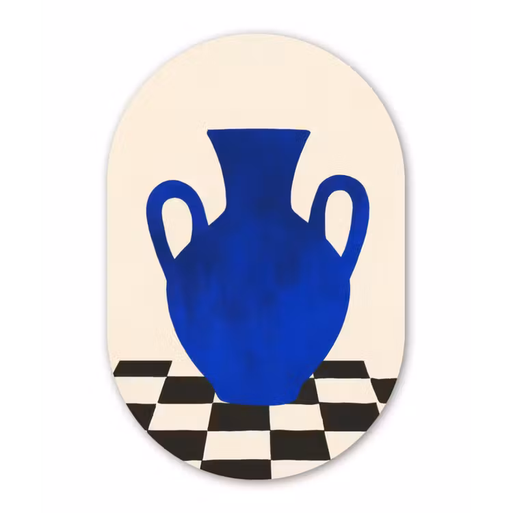 Vaas - Blauw - Geblokt - Modern Wandcirkel Ovaal Forex klein -3d