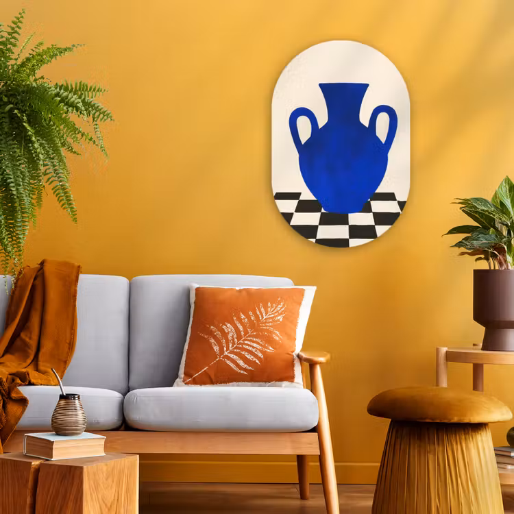 Vaas - Blauw - Geblokt - Modern Wandcirkel Ovaal Forex klein -sfeer4