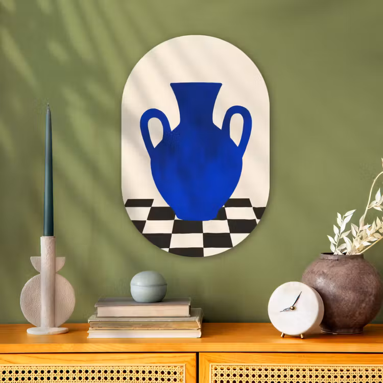 Vaas - Blauw - Geblokt - Modern Wandcirkel Ovaal Forex klein -sfeer2