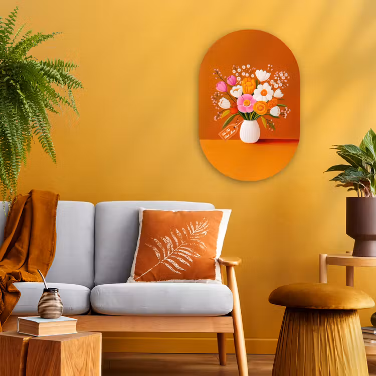 Vaas - Bloemen - Oranje Wandcirkel Ovaal Forex klein -sfeer4