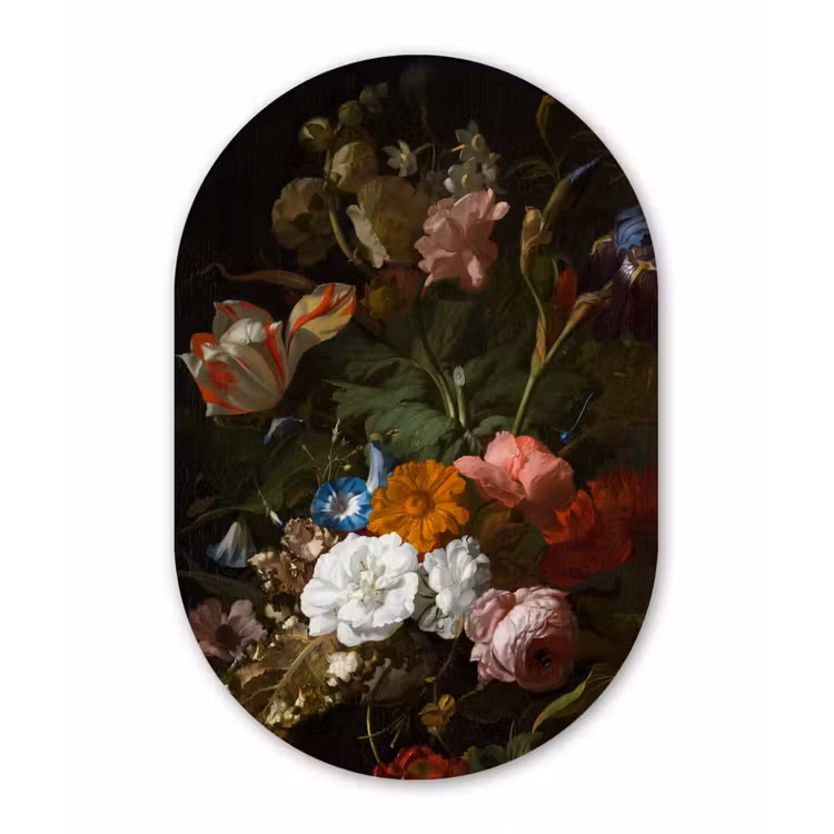 Vaas met bloemen - Schilderij van Rachel Ruysch Wandcirkel Ovaal Forex klein -3d