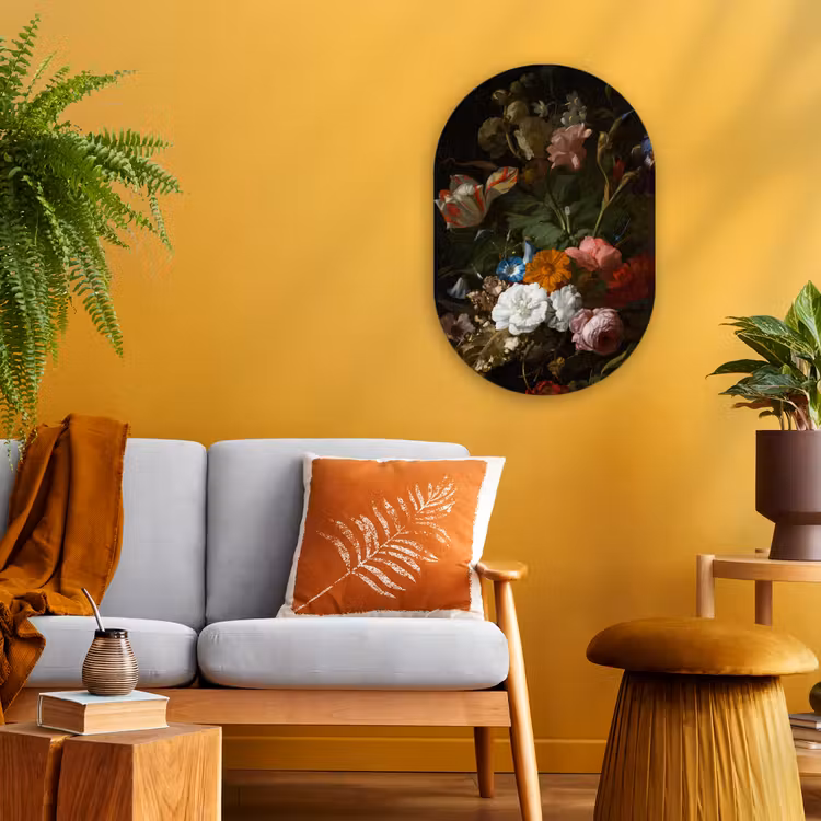 Vaas met bloemen - Schilderij van Rachel Ruysch Wandcirkel Ovaal Forex klein -sfeer4