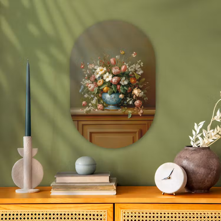 Vaas - Pastel - Kleuren - Bloemen Wandcirkel Ovaal Forex klein -sfeer2