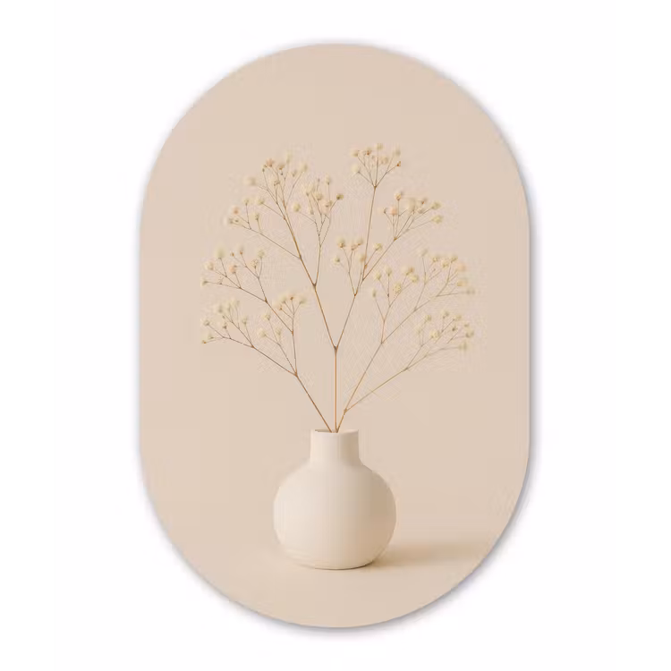 Vaas - Takken - Bloemetjes - Wit Wandcirkel Ovaal Forex klein -3d