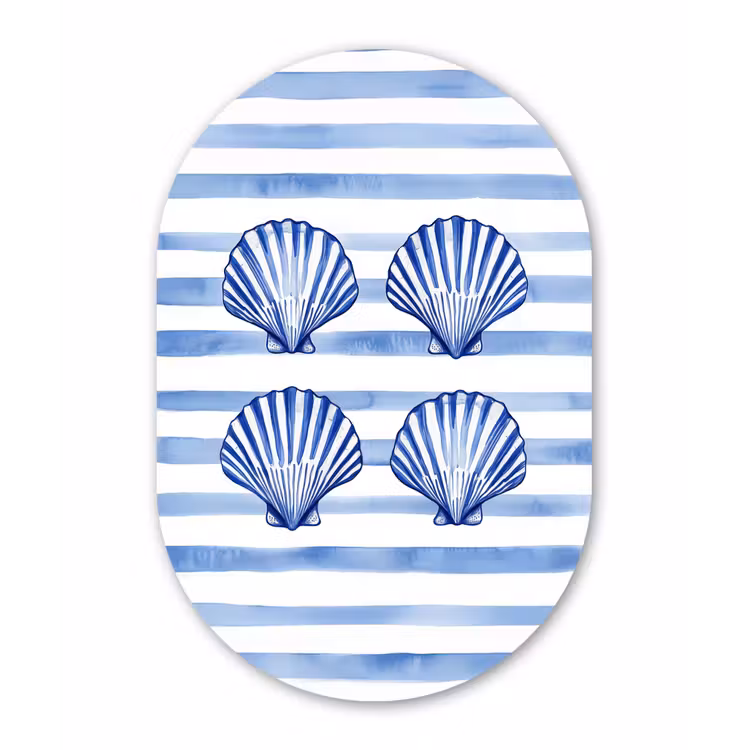 Vier schelpen - Blauw - Wit - Strepen Wandcirkel Ovaal Forex klein -3d
