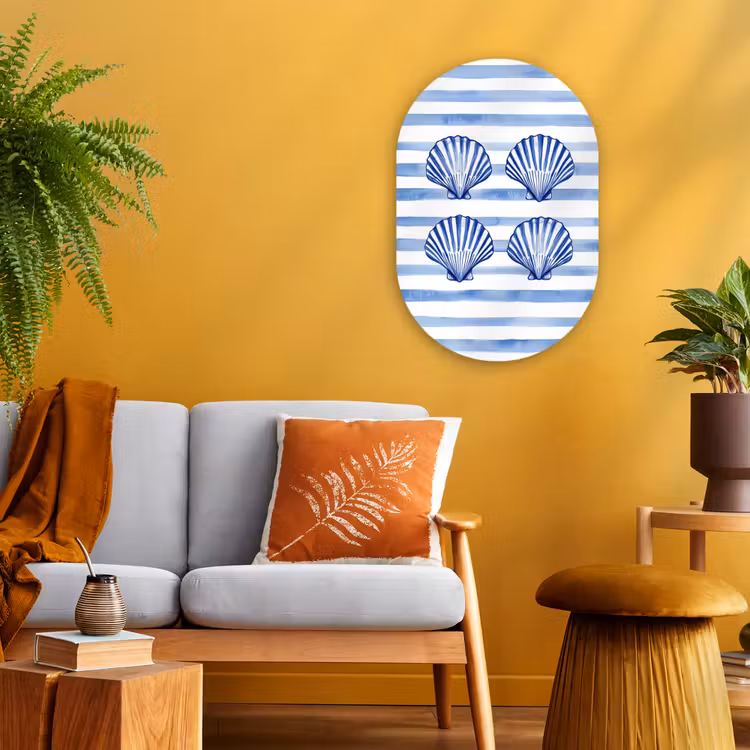 Vier schelpen - Blauw - Wit - Strepen Wandcirkel Ovaal Forex klein -sfeer4