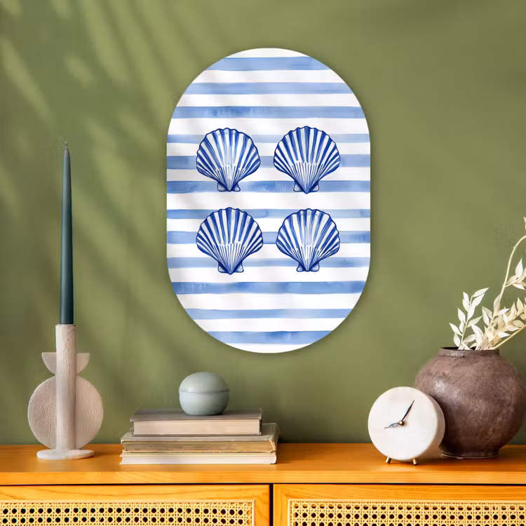 Vier schelpen - Blauw - Wit - Strepen Wandcirkel Ovaal Forex klein -sfeer2
