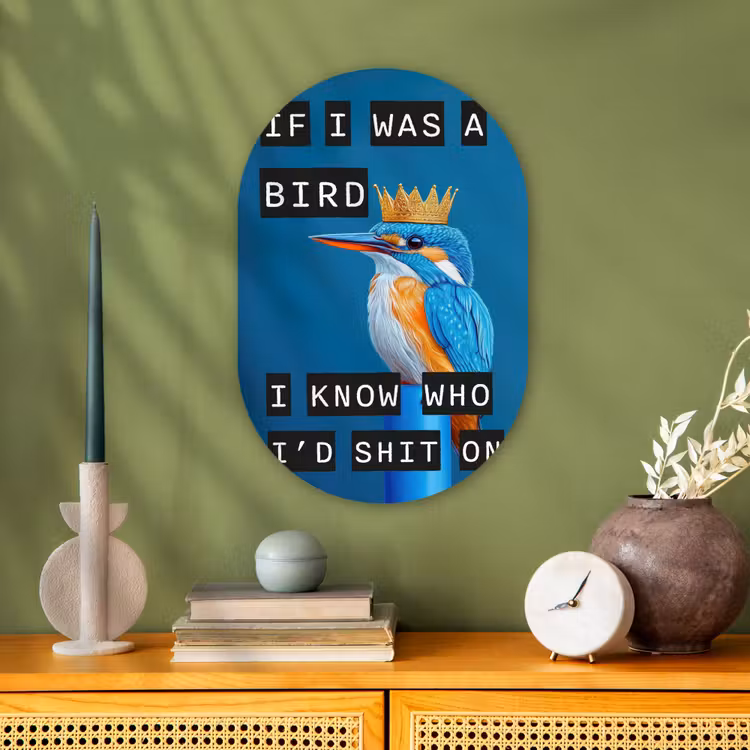 Vogel - Decoratie - Ijsvogel - Blauw Wandcirkel Ovaal Forex klein -sfeer2