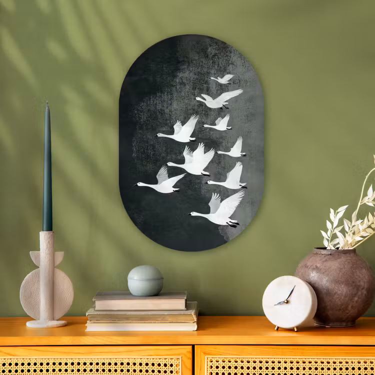 Vogel - Japandi - Groen Wandcirkel Ovaal Forex klein -sfeer2