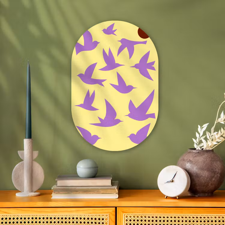 Vogels - Cirkel - Geel - Beweging Wandcirkel Ovaal Forex klein -sfeer2