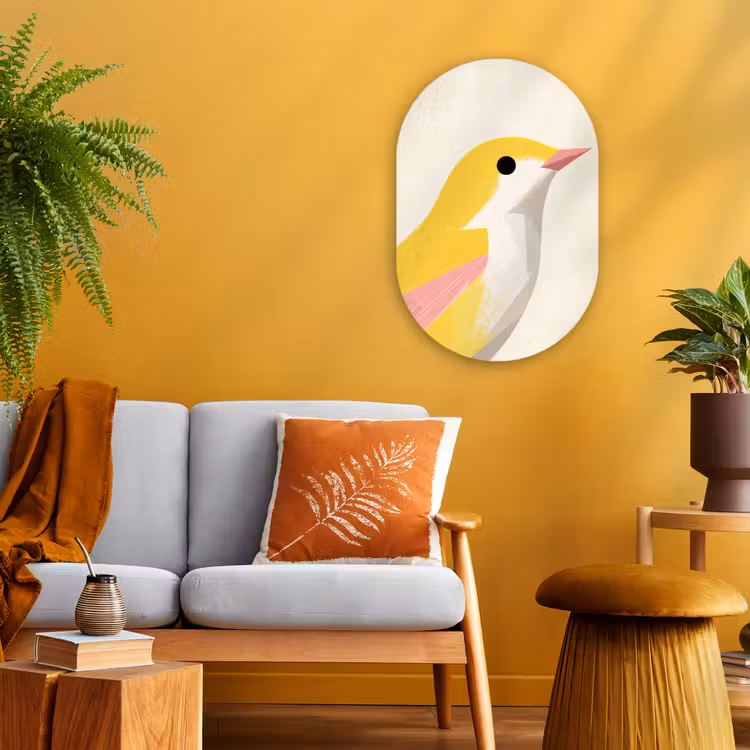 Vogel - Minimalistisch - Geel Wandcirkel Ovaal Forex klein -sfeer4