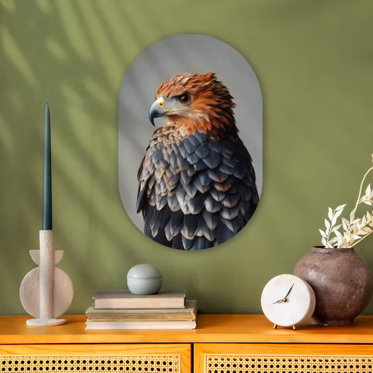 Vogel - Realistisch - Veren - Bruin Wandcirkel Ovaal Forex klein -sfeer2