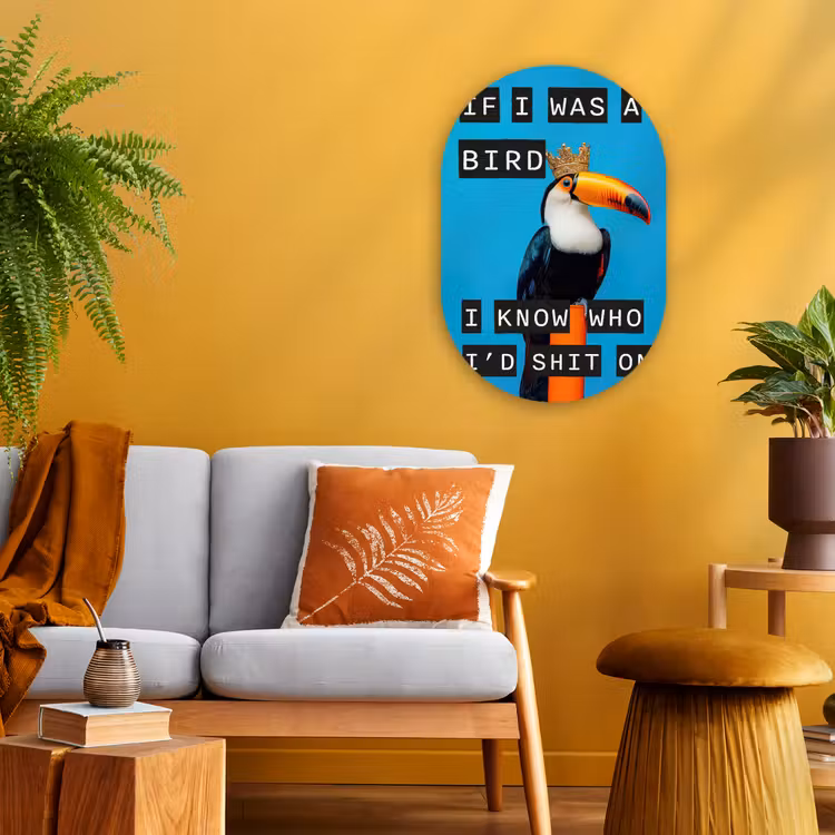 Vogel - Toekan - Blauw - Quotes Wandcirkel Ovaal Forex klein -sfeer4