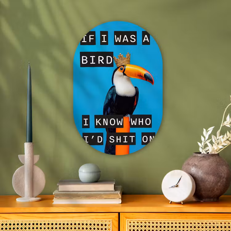 Vogel - Toekan - Blauw - Quotes Wandcirkel Ovaal Forex klein -sfeer2