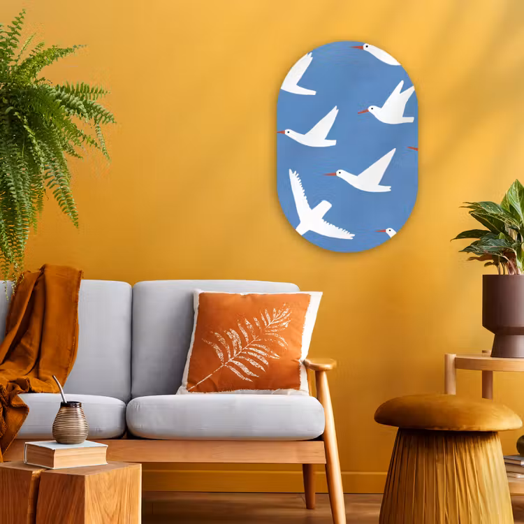 Vogels - Wit - Patroon Wandcirkel Ovaal Forex klein -sfeer4