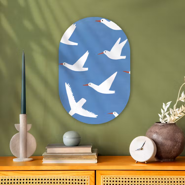 Vogels - Wit - Patroon Wandcirkel Ovaal Forex klein -sfeer2