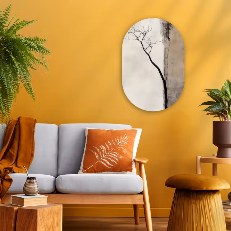 Wabi sabi - Plant - Beige Wandcirkel Ovaal Forex klein -sfeer4