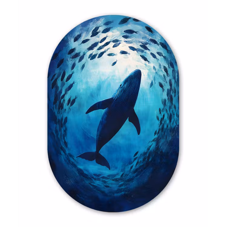 Walvis - Vissen - Donkerblauw Wandcirkel Ovaal Forex klein -3d