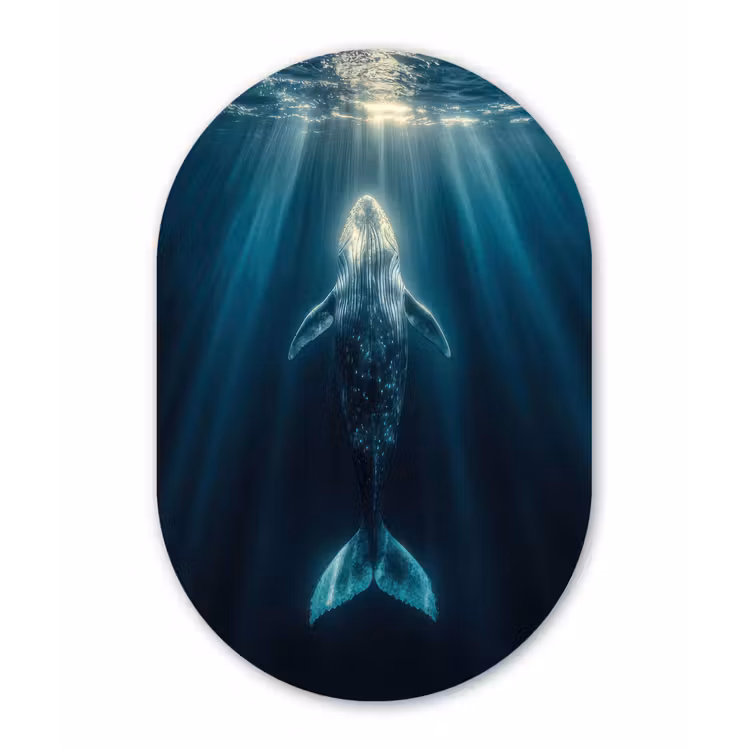 Walvis - Water - Zonnestralen - Blauw Wandcirkel Ovaal Forex klein -3d