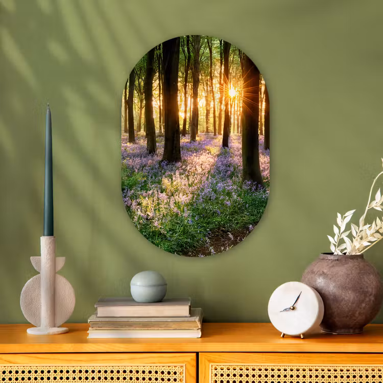 Bos - Bloemen - Lavendel - Zon - Paars - Natuur Wandcirkel Ovaal Forex klein -sfeer2