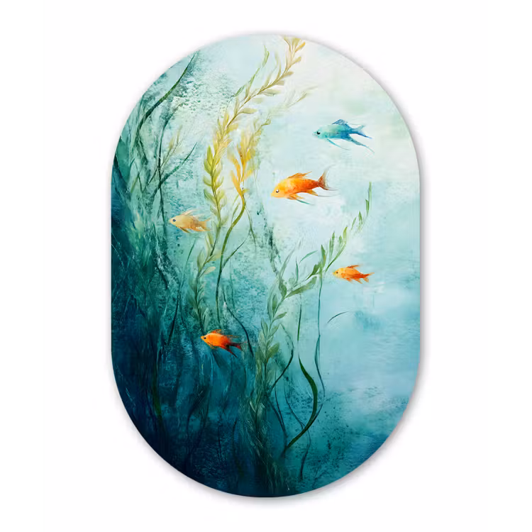Waterplanten - Vissen - Kleurrijk - Water Wandcirkel Ovaal Forex klein -3d