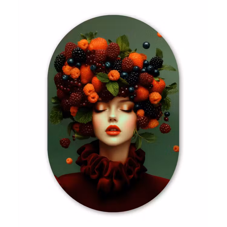 Vrouw - Aardbeien - Frambozen - Bramen - Bessen Wandcirkel Ovaal Forex klein -3d