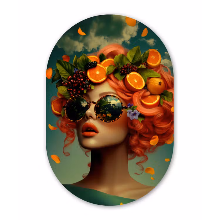 Vrouw - Sinaasappel - Bessen - Oranje Wandcirkel Ovaal Forex klein -3d