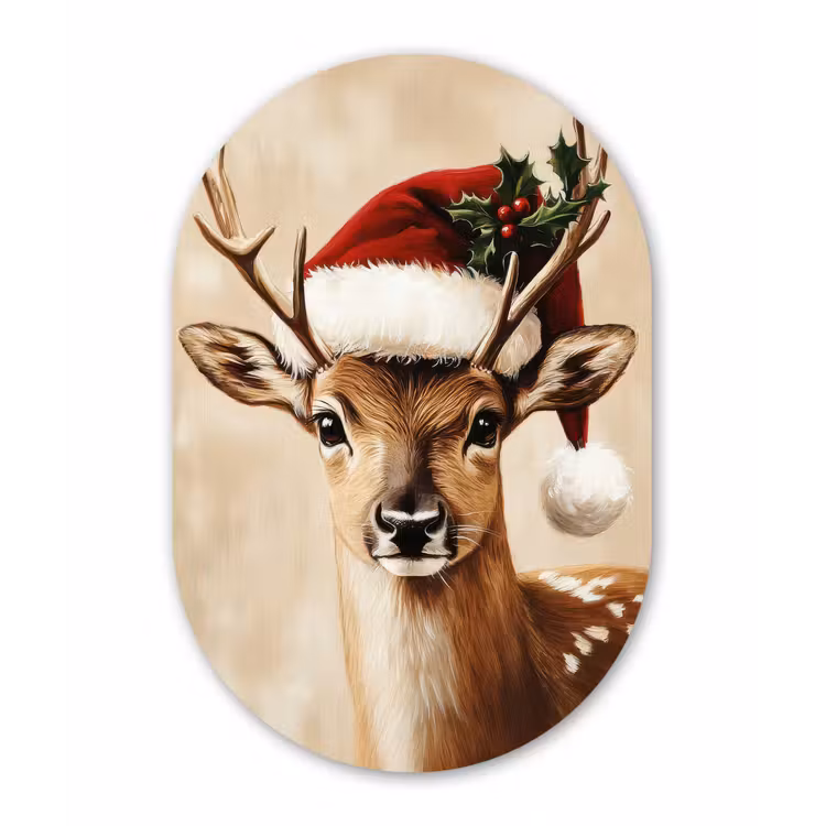Kerst - Hert - Gewei - Rood Wandcirkel Ovaal Forex klein -3d