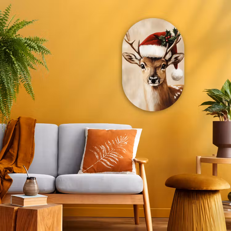 Kerst - Hert - Gewei - Rood Wandcirkel Ovaal Forex klein -sfeer4