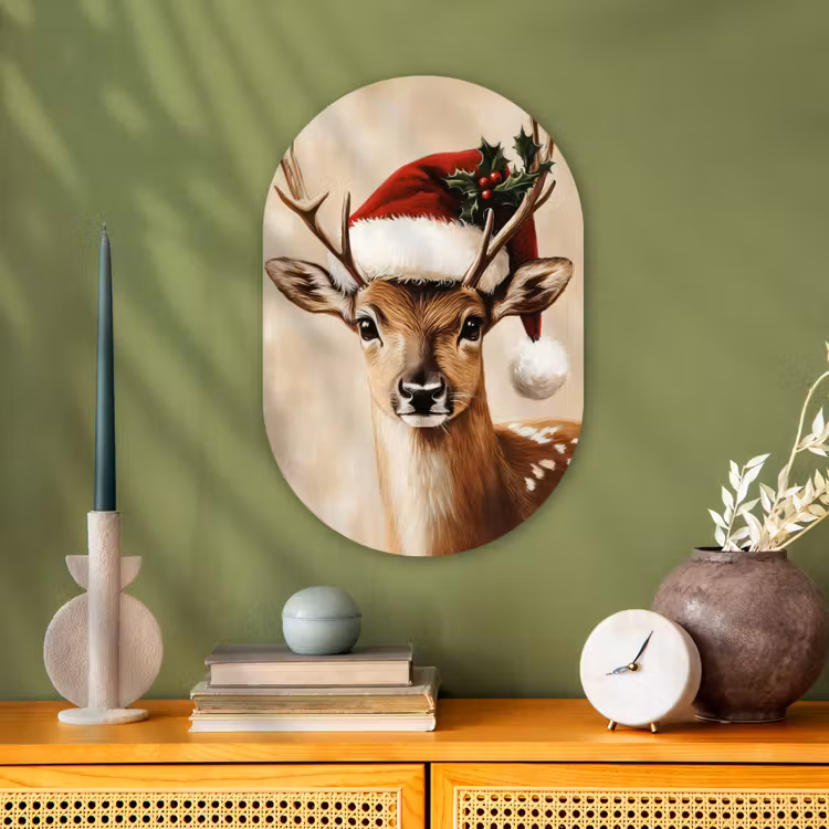 Kerst - Hert - Gewei - Rood Wandcirkel Ovaal Forex klein -sfeer2