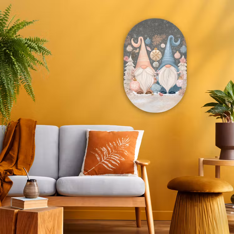 Kerst - Gnomen - Pastel Wandcirkel Ovaal Forex klein -sfeer4