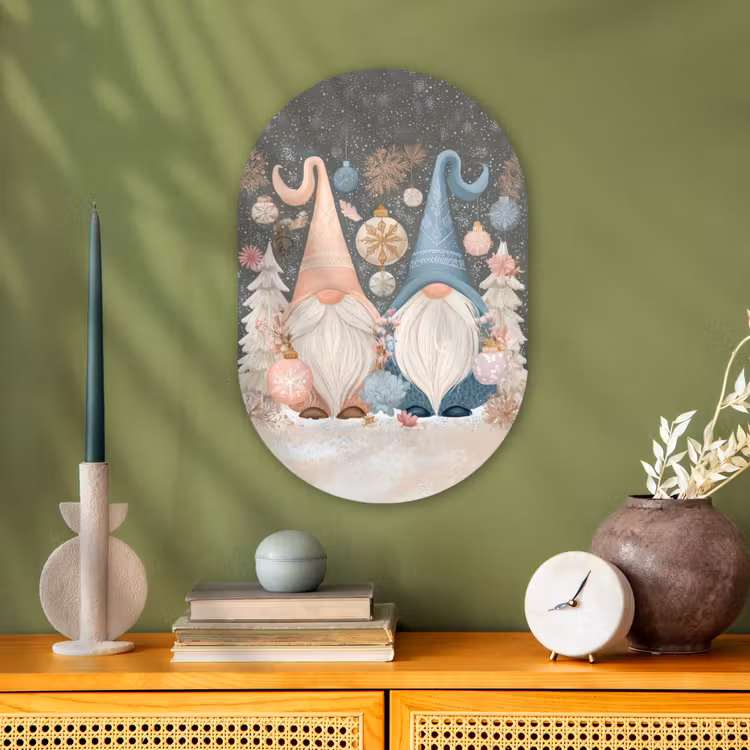 Kerst - Gnomen - Pastel Wandcirkel Ovaal Forex klein -sfeer2