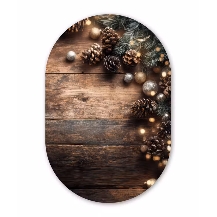 Kersthoekdecoratie - Dennenappels - Lichtjes Wandcirkel Ovaal Forex klein -3d