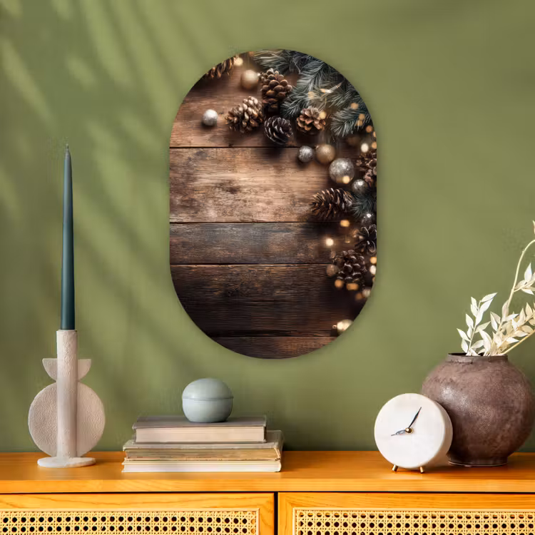Kersthoekdecoratie - Dennenappels - Lichtjes Wandcirkel Ovaal Forex klein -sfeer2