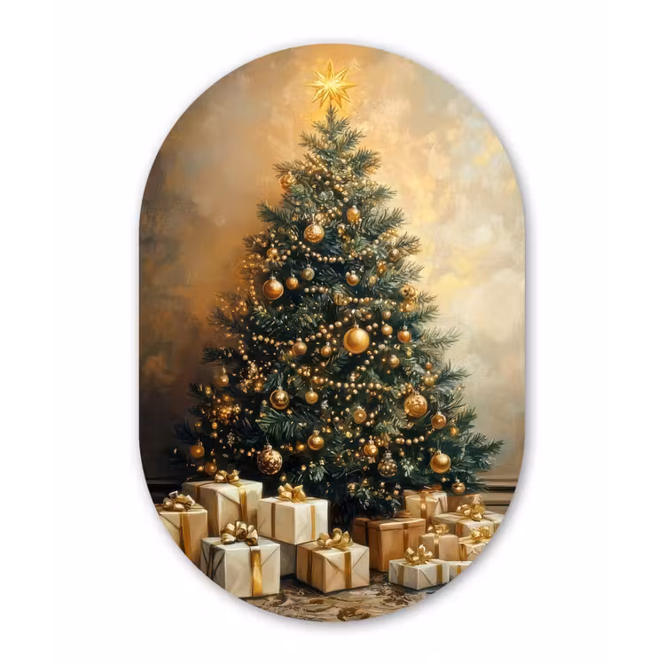 Kerstboom - Cadeaus - Goud Wandcirkel Ovaal Forex klein -3d