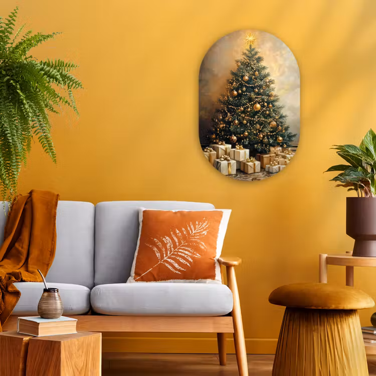Kerstboom - Cadeaus - Goud Wandcirkel Ovaal Forex klein -sfeer4
