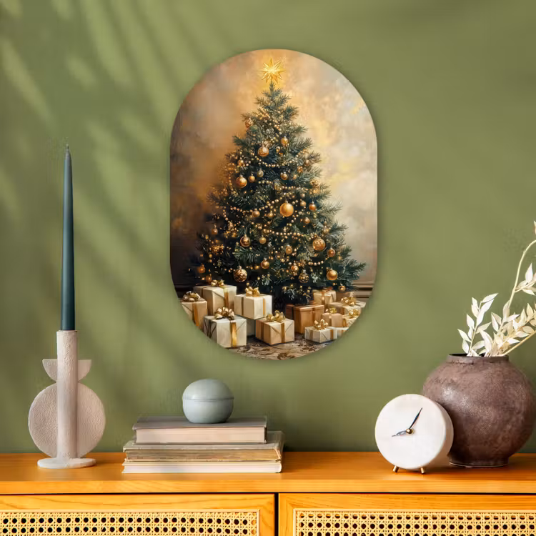 Kerstboom - Cadeaus - Goud Wandcirkel Ovaal Forex klein -sfeer2