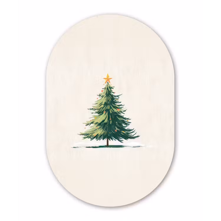Kerstboom - Illustratie - Ster - Sneeuw Wandcirkel Ovaal Forex klein -3d