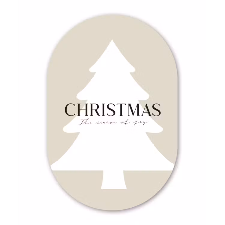 Kerstboom - Japandi - Christmas - Beige Wandcirkel Ovaal Forex klein -3d
