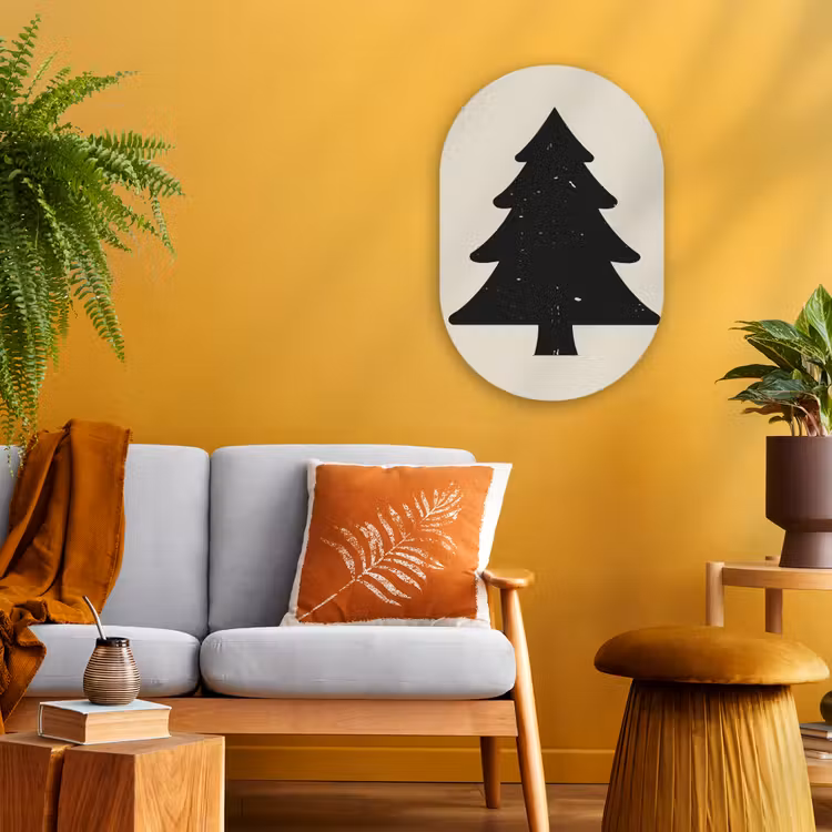 Kerstboom - Zwarte kerstboom - Boom - Japandi Wandcirkel Ovaal Forex klein -sfeer4