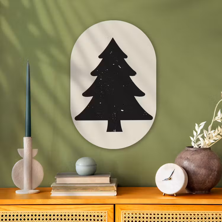 Kerstboom - Zwarte kerstboom - Boom - Japandi Wandcirkel Ovaal Forex klein -sfeer2