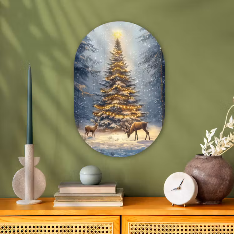 Kerstlicht - Woud - Hert - Donker Wandcirkel Ovaal Forex klein -sfeer2